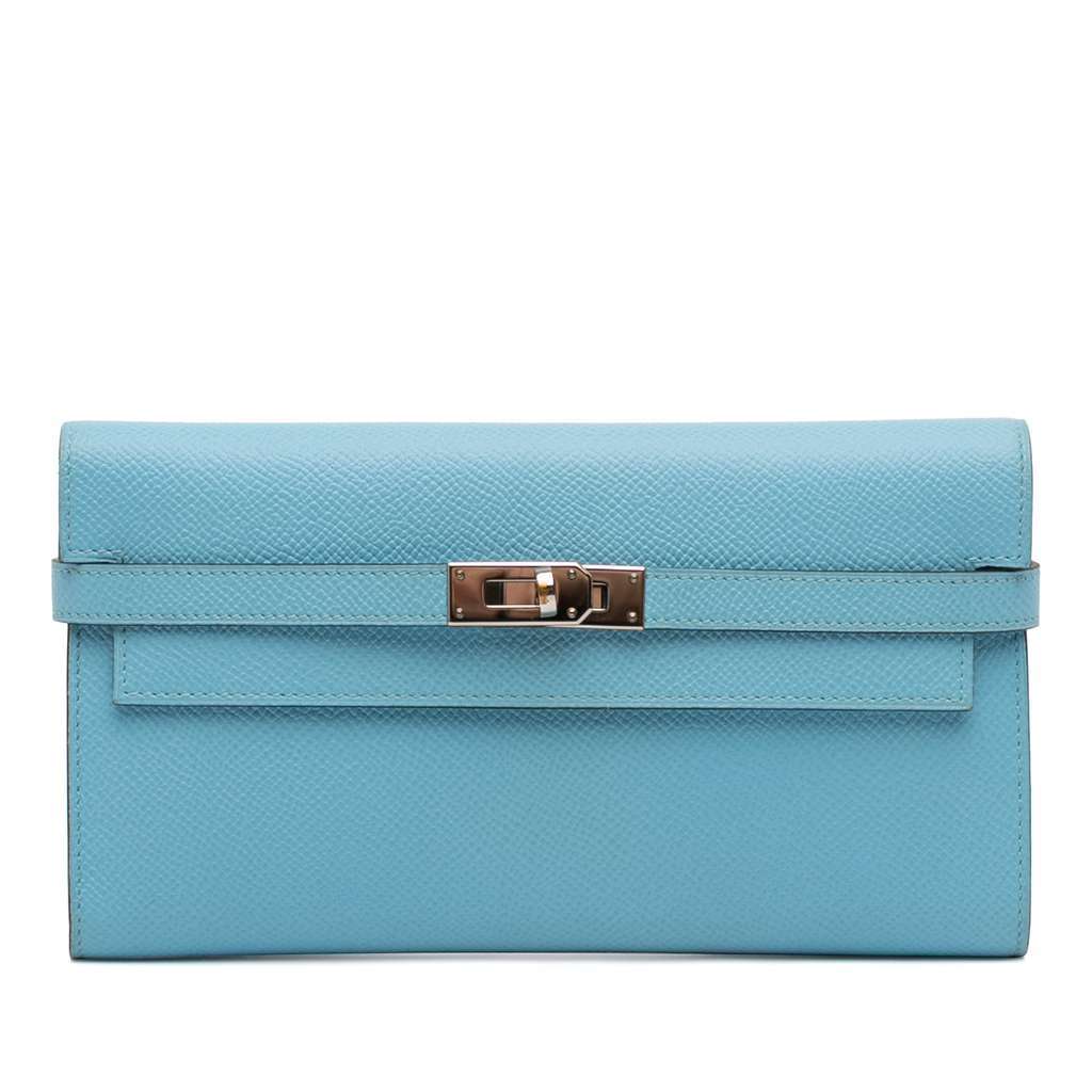 Hermès Epsom Kelly Longue Wallet Blue Leather Good condition - Front View