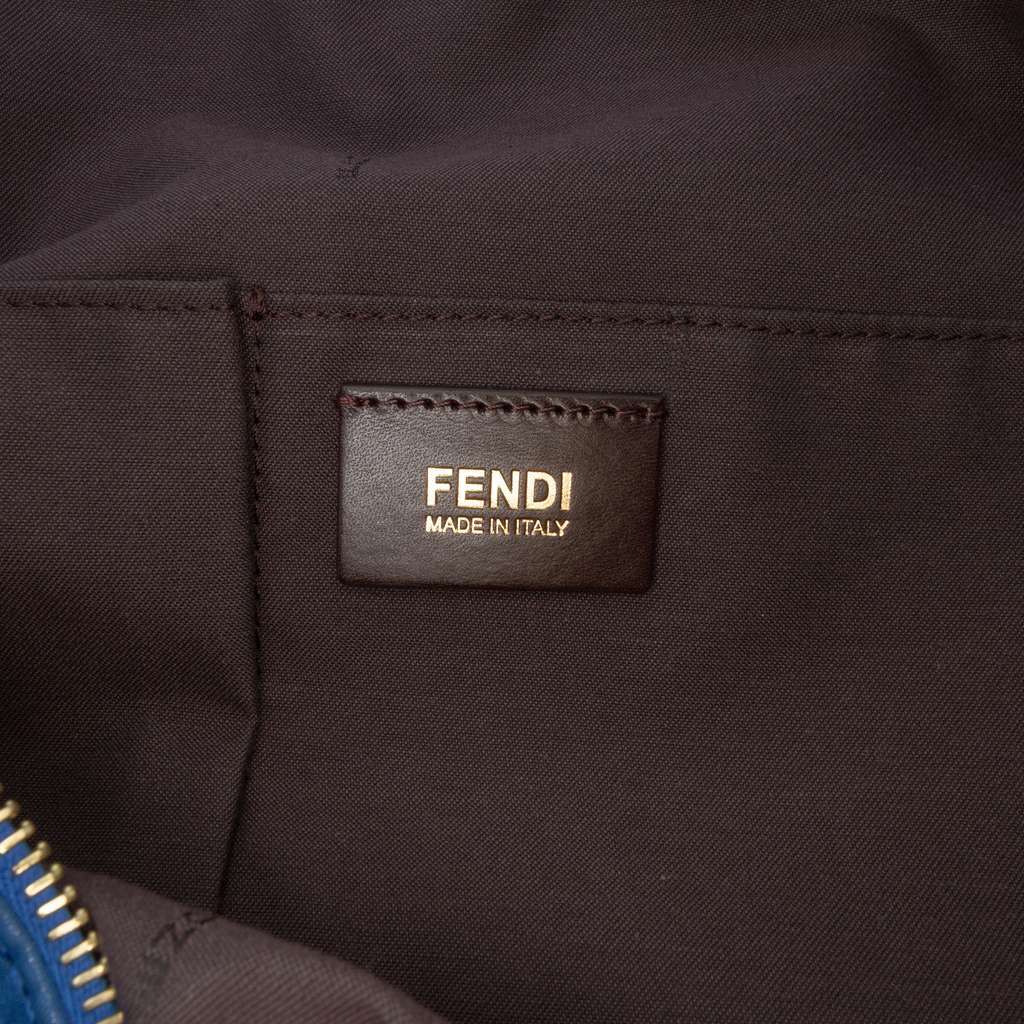 Fendi Medium FF Nubuck Chains Tote Blue Leather Good - Box View