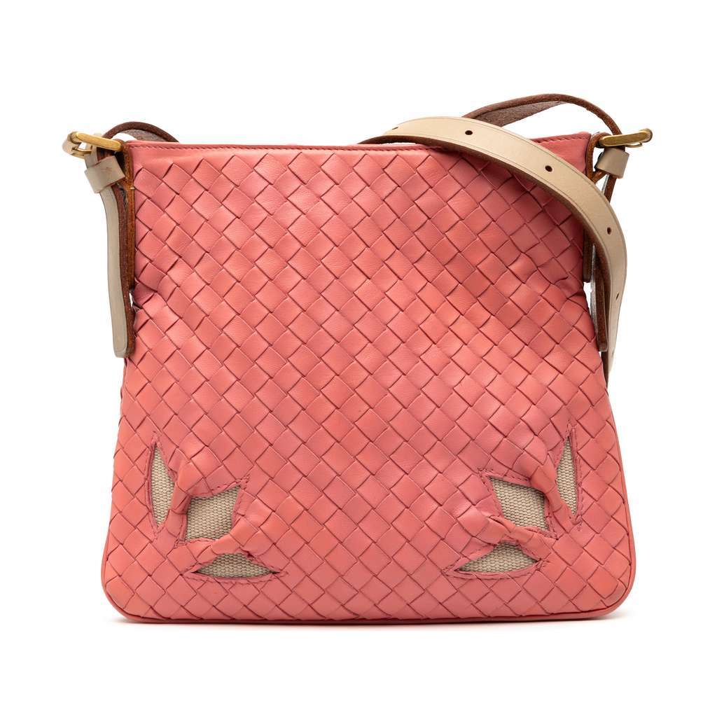 Bottega Veneta Nappa Intrecciato Crossbody Pink Leather Very good - Front View