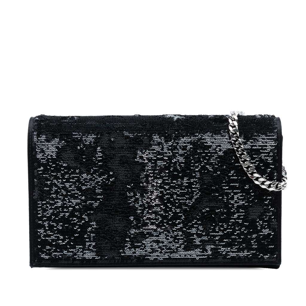 Saint Laurent Sequin Monogram Kate Wallet on Chain Black Very good - Front View