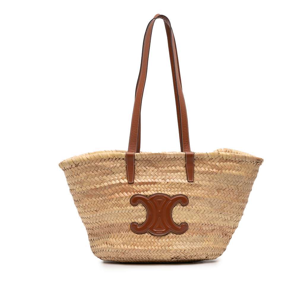 Celine Large Raffia Cuir Triomphe Classic Panier Tote Brown Very good condition - Front View