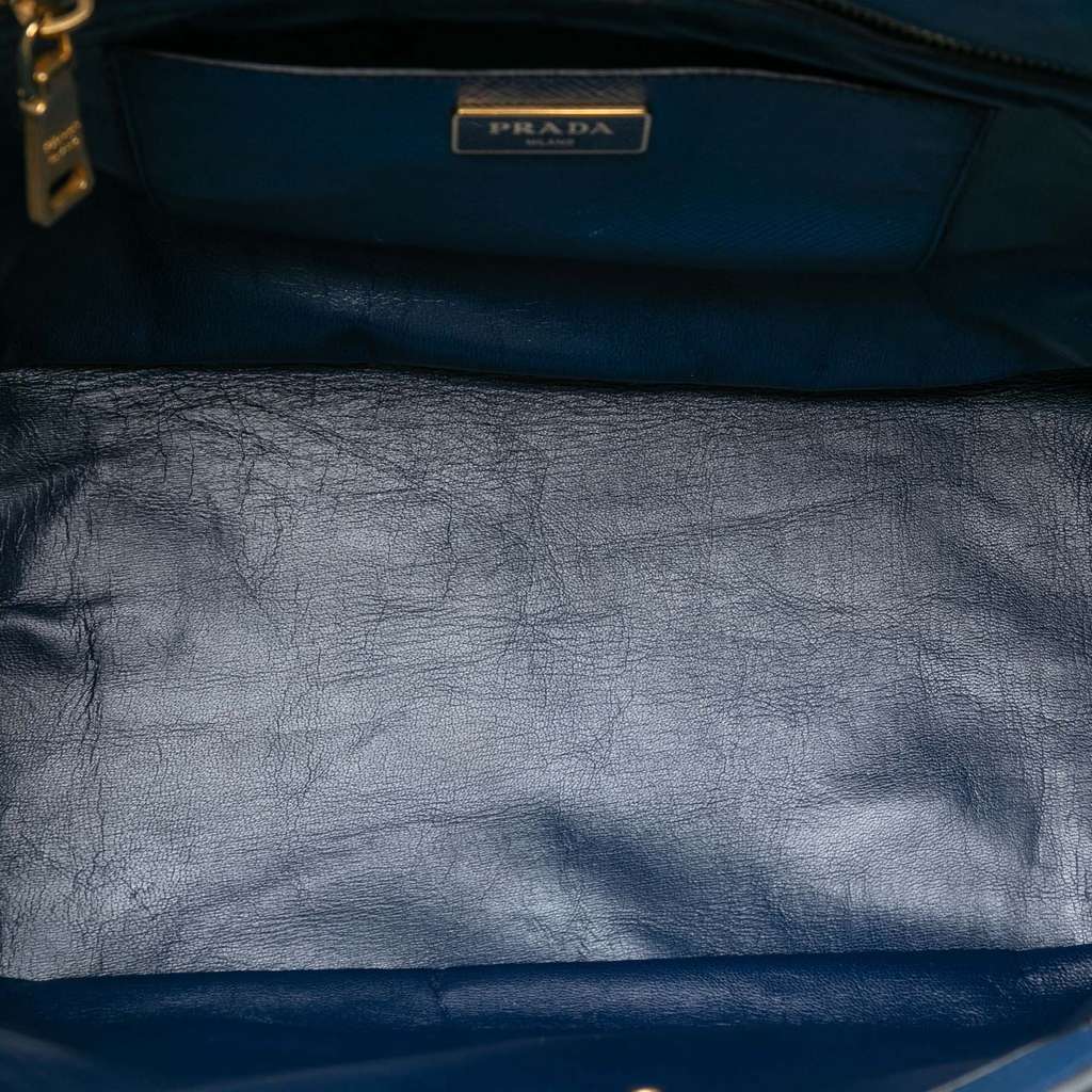 Prada Saffiano Cuir Front Pocket Convertible Tote Blue Leather Good - Model View