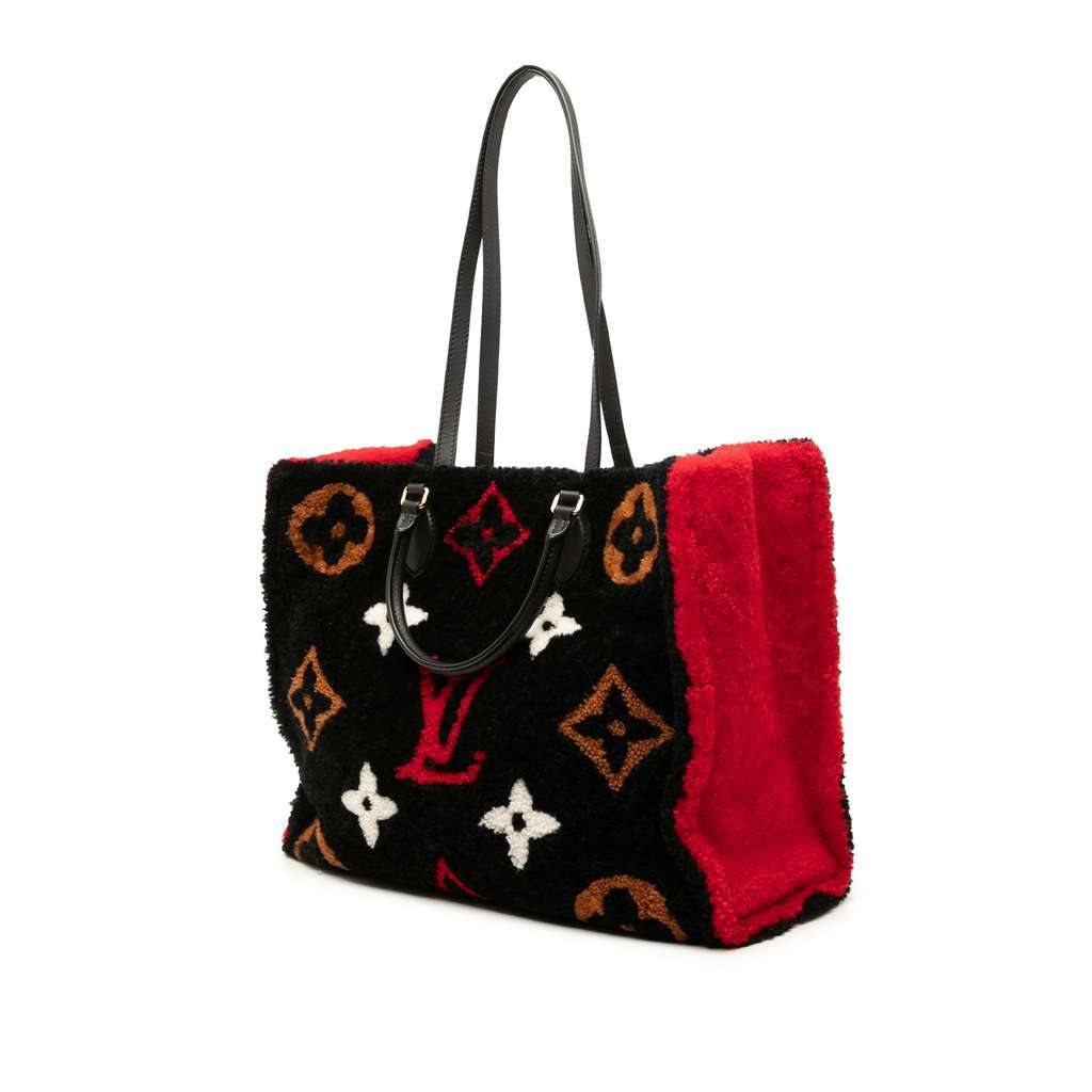 Louis Vuitton Monogram Giant Shearling Teddy Onthego GM Black Wool Very good - Back View