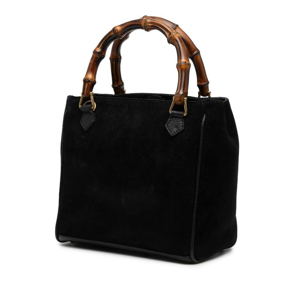 Gucci Suede Bamboo Satchel Black Leather Good - Back View