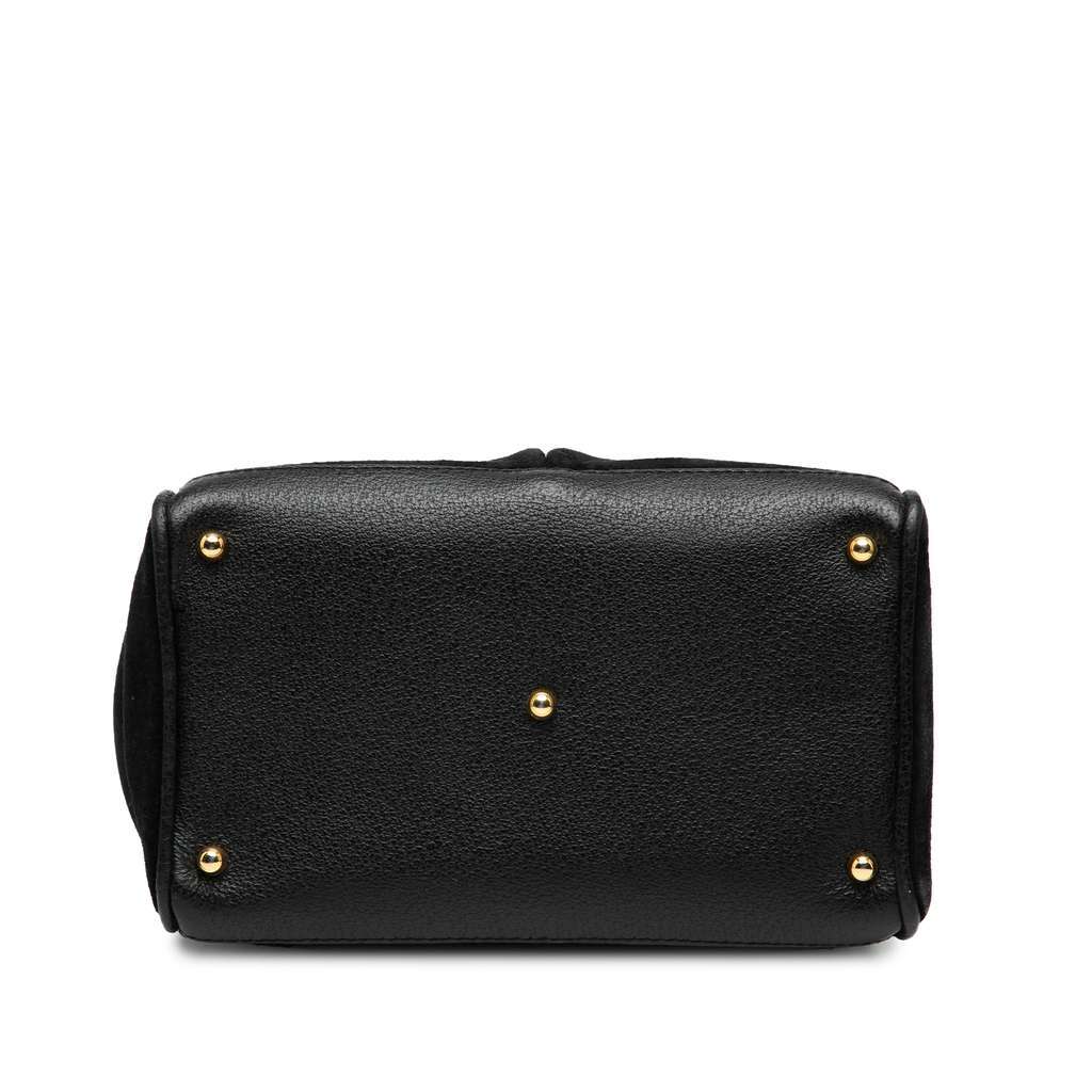 Gucci Suede Bamboo Satchel Black Leather Good - Inside View