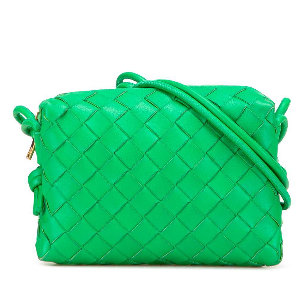 Bottega Veneta Mini Lambskin Intrecciato Loop Camera Bag Green Leather Good - Front View