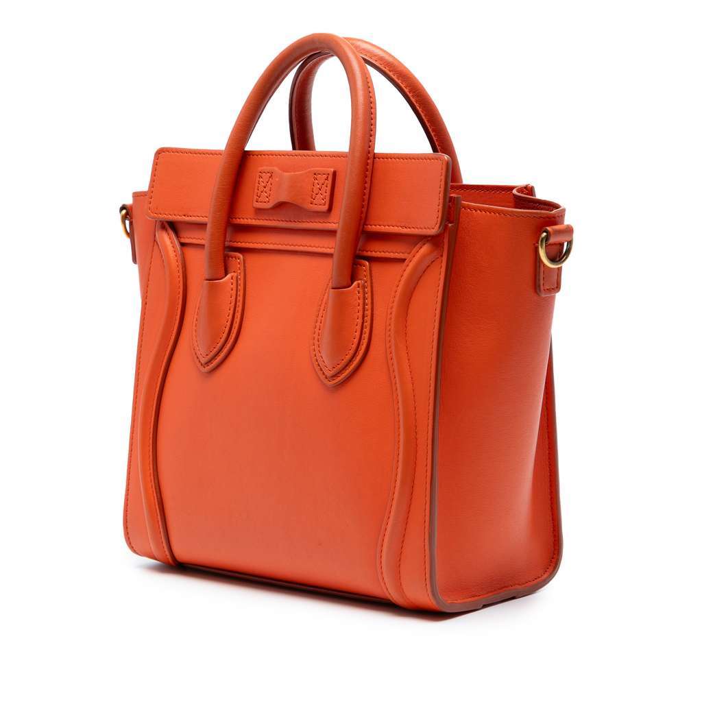 Celine Nano Leather Luggage Tote Orange Leather Good condition - Back View