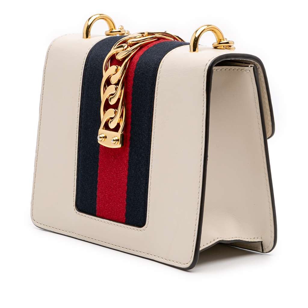 Gucci Mini Calfskin Sylvie Chain Crossbody White Leather Good - Back View