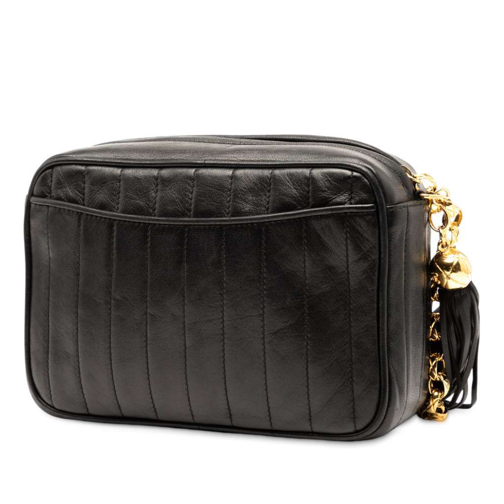 Chanel CC Quilted Lambskin Tassel Camera Bag Black Leather Very good - Back View