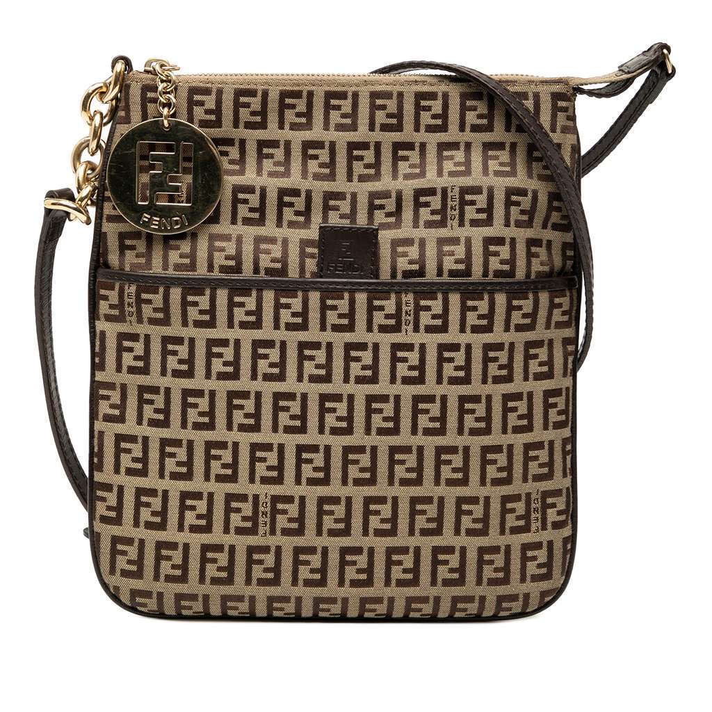Fendi Zucchino Coated Canvas Forever Crossbody Brown Canvas Very good - Front View