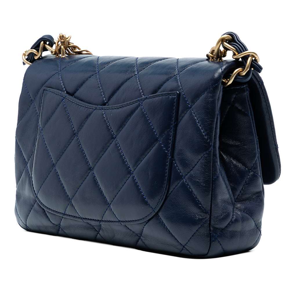Chanel CC Quilted Lambskin Coin Chain Flap Blue Leather Good condition - Back View
