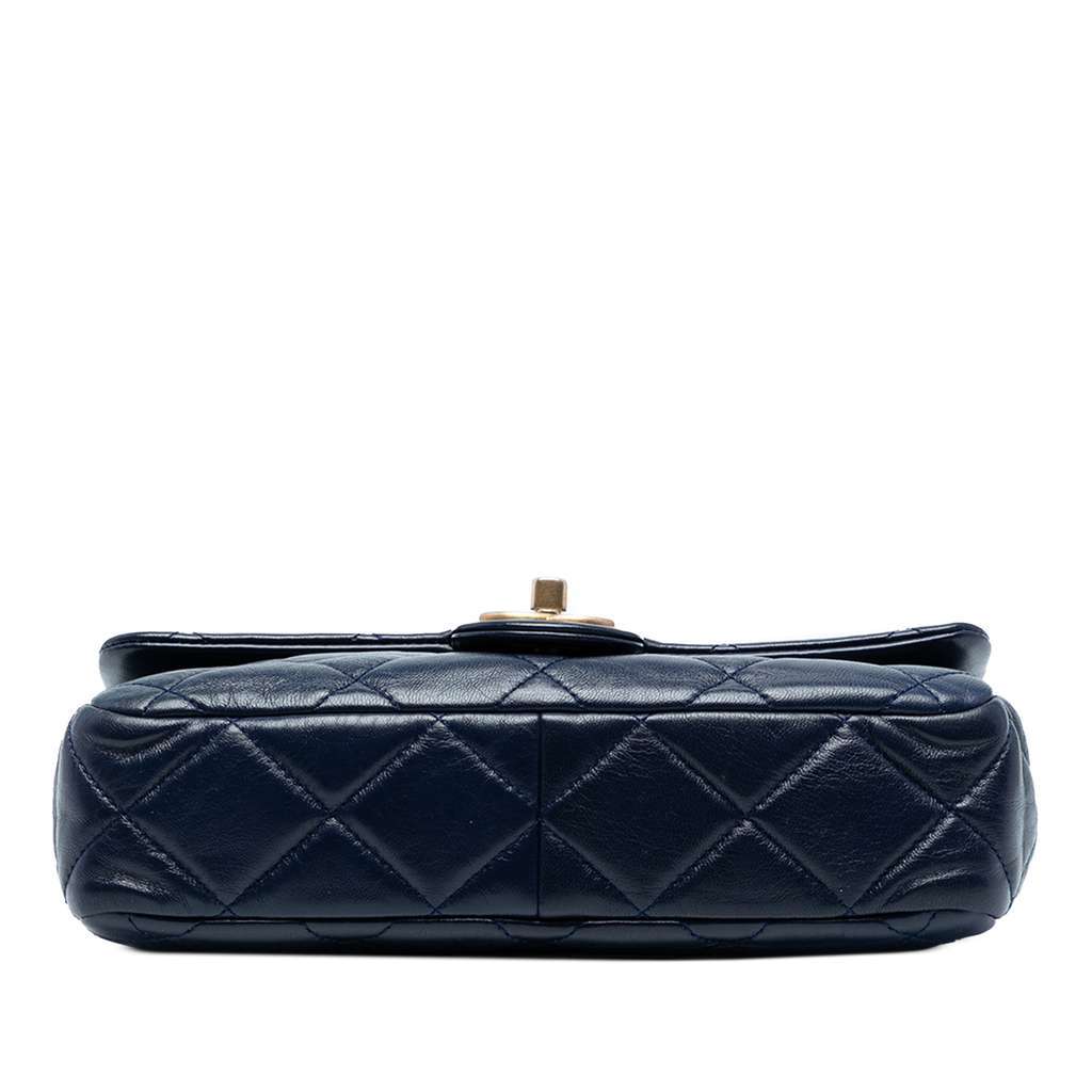 Chanel CC Quilted Lambskin Coin Chain Flap Blue Leather Good condition - Inside View