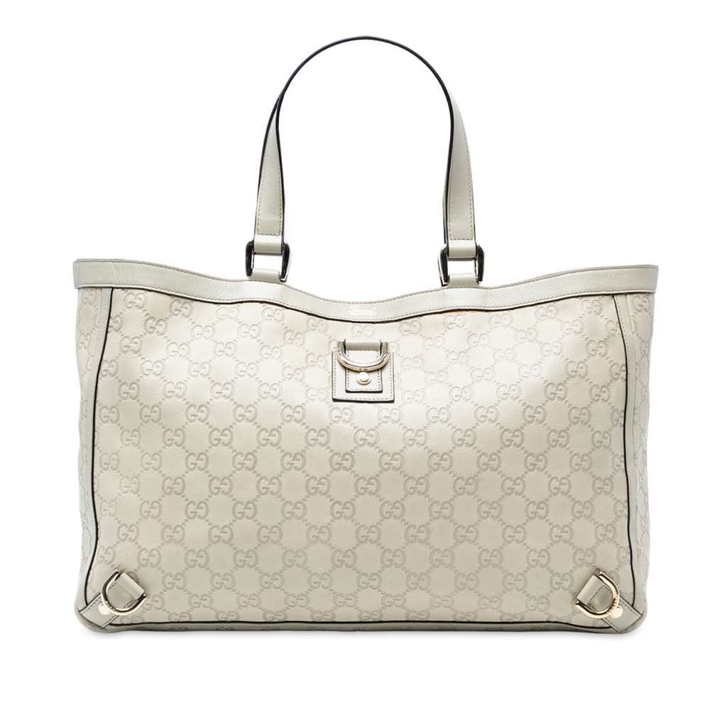 Gucci Guccissima Abbey D Ring Tote White Leather Good - Front View