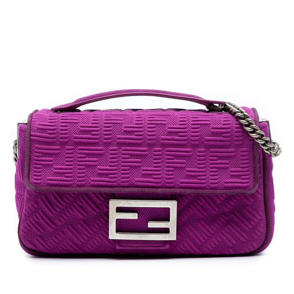 Fendi Zucca Embossed Technical Fabric Chain Midi Baguette Purple Very good - Front View