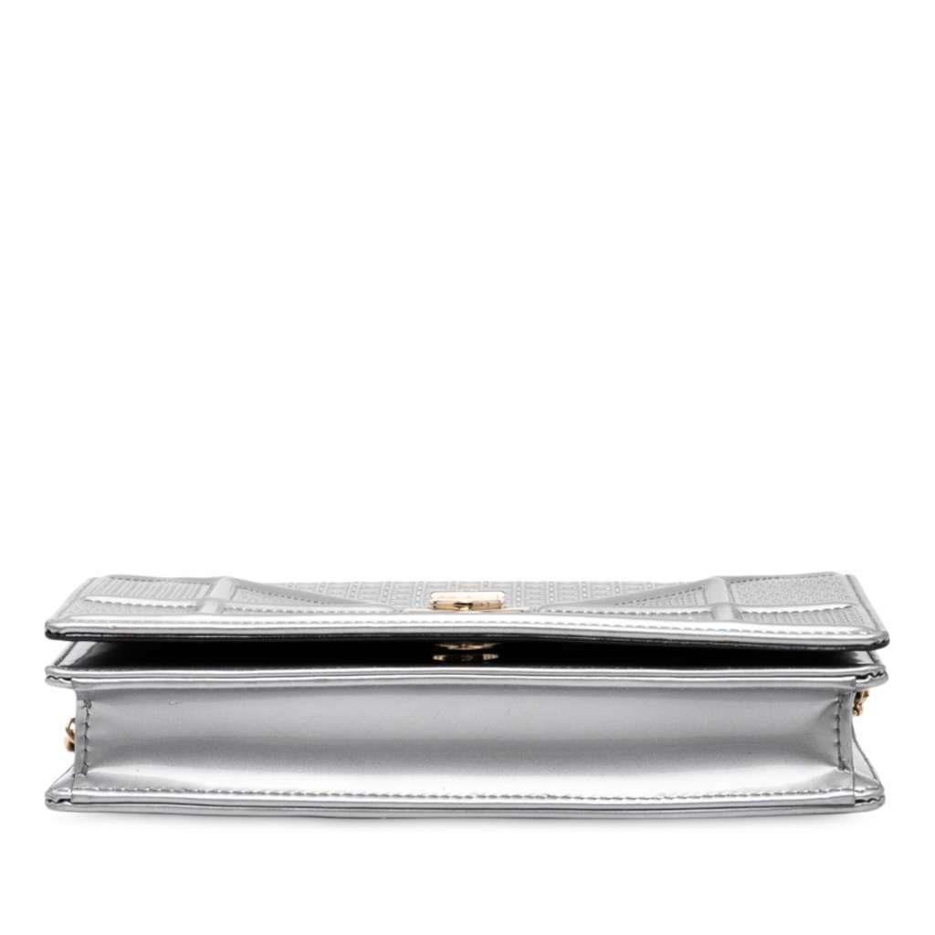 Dior Metallic Patent Microcannage Diorama Wallet on Chain Silver Leather Good - Inside View