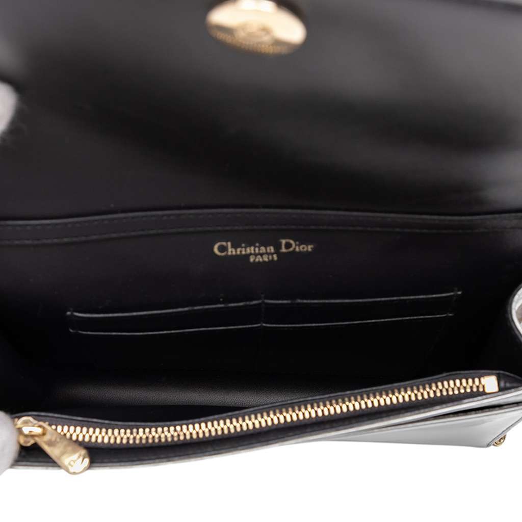 Dior Metallic Patent Microcannage Diorama Wallet on Chain Silver Leather Good - Model View