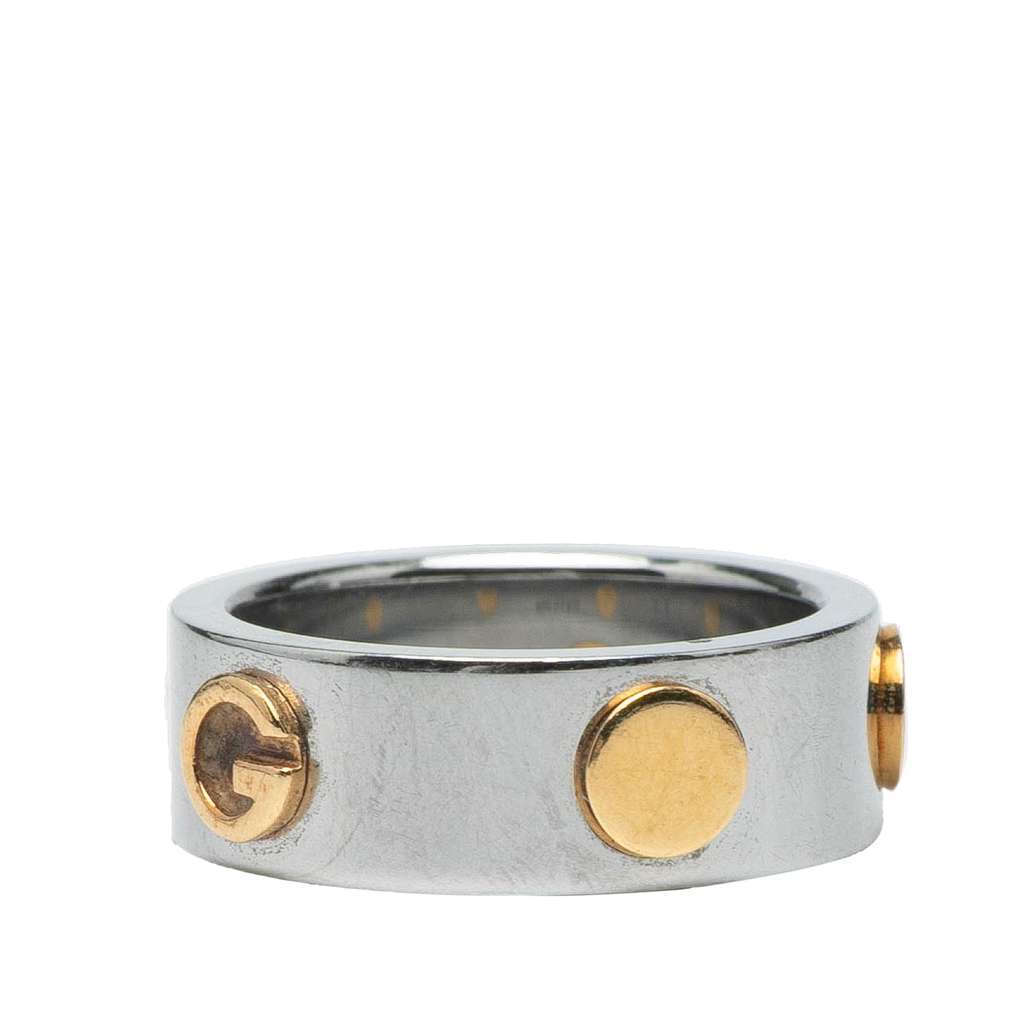 Gucci Stainless Steel and Yellow Gold Plated Combi Ring Silver Stainless steel Very good condition - Back View