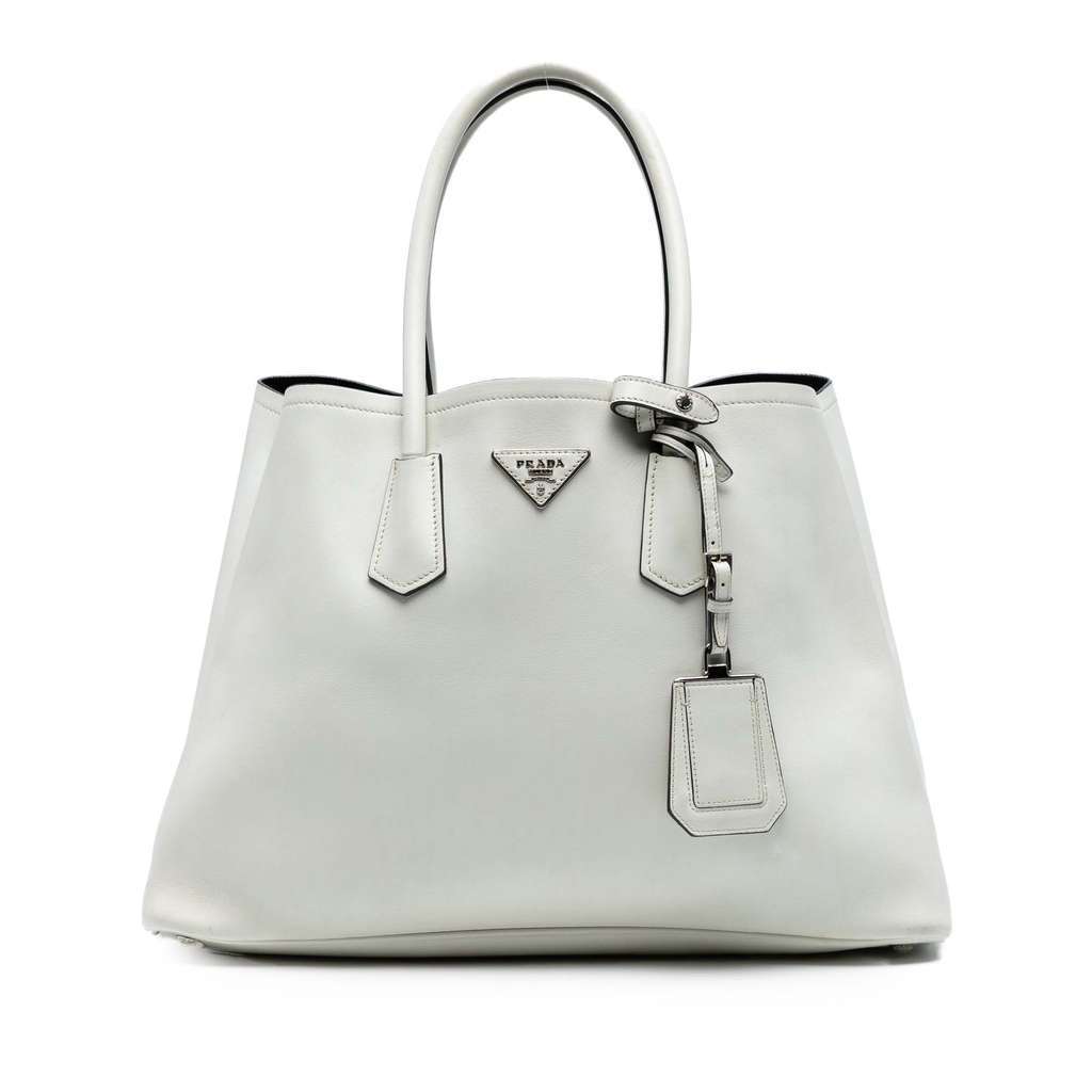Prada Large City Calf Double Satchel White Leather Very good - Front View