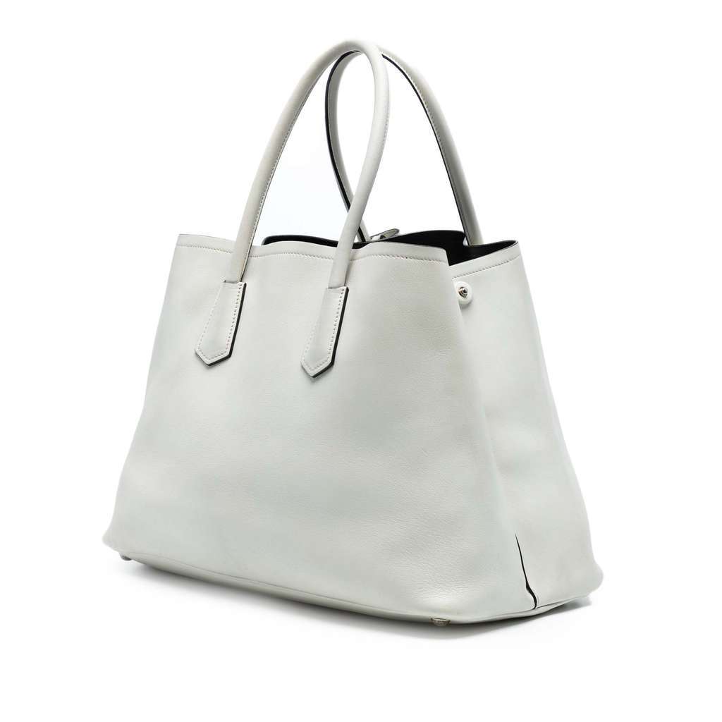 Prada Large City Calf Double Satchel White Leather Very good - Back View