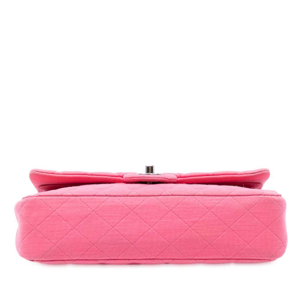 Chanel Medium Classic Jersey Double Flap Pink Cotton Very good condition - Inside View