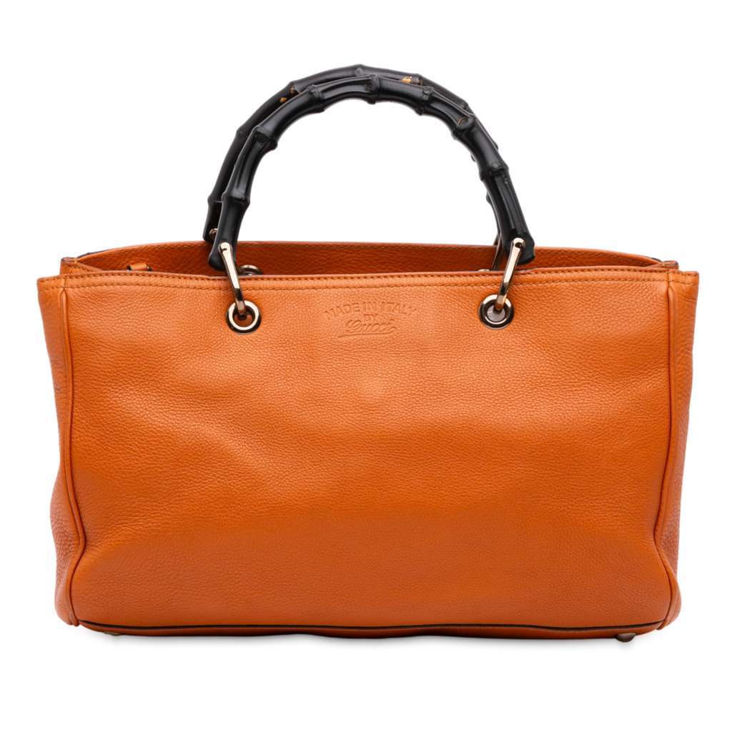 Gucci Medium Calfskin Bamboo Shopper Satchel Orange Leather Very good condition - Front View