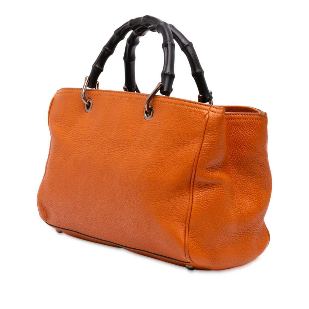 Gucci Medium Calfskin Bamboo Shopper Satchel Orange Leather Very good condition - Back View