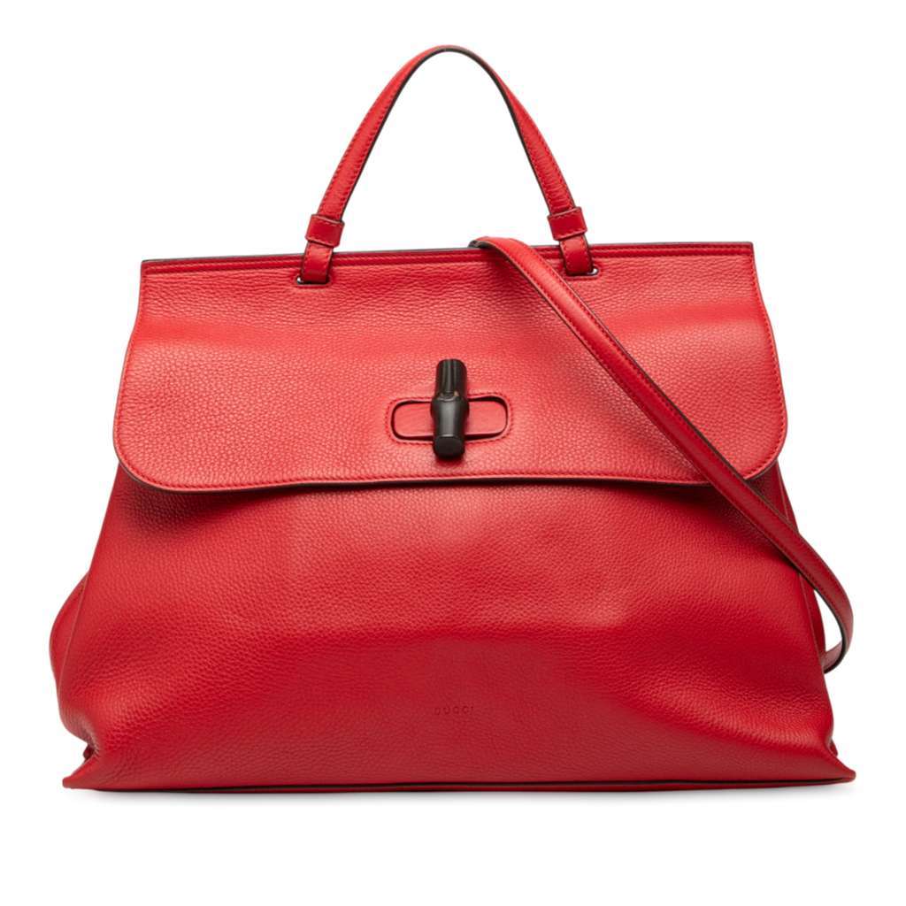 Gucci Large Leather Bamboo Daily Satchel Red Leather Very good - Front View