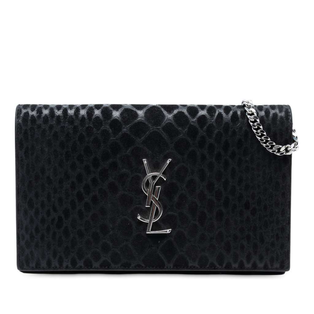 Saint Laurent Python Embossed Suede Monogram Kate Wallet on Chain Black Leather Good condition - Front View