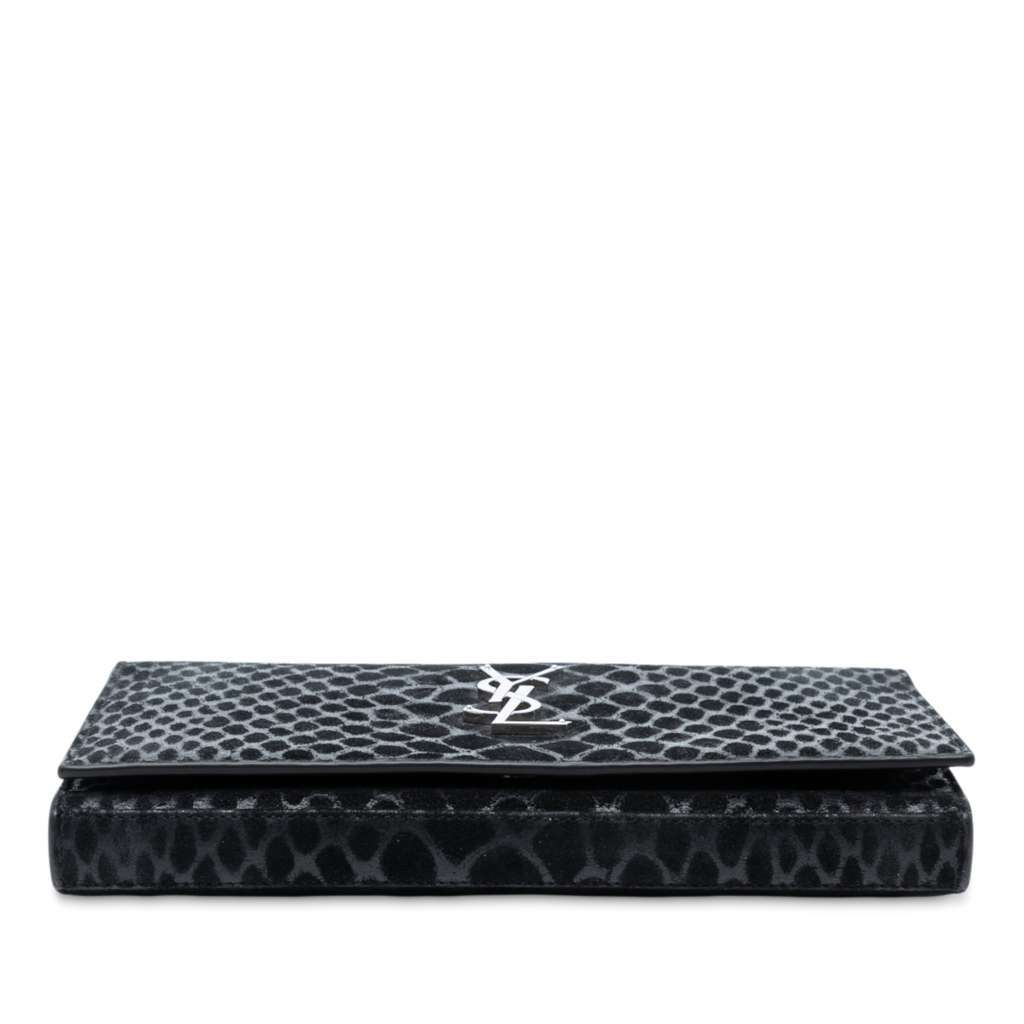 Saint Laurent Python Embossed Suede Monogram Kate Wallet on Chain Black Leather Good condition - Inside View