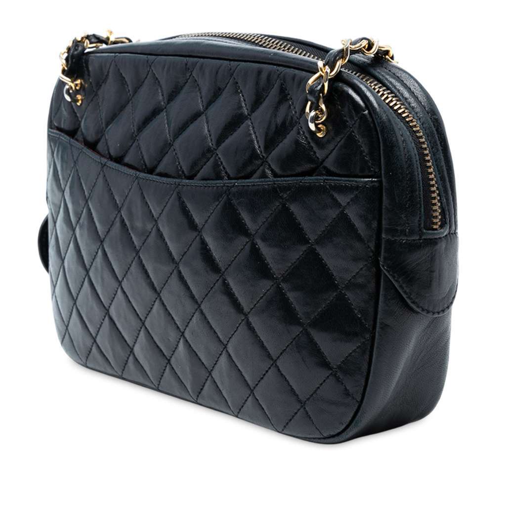 Chanel CC Quilted Lambskin Chain Camera Bag Black Leather Good - Back View