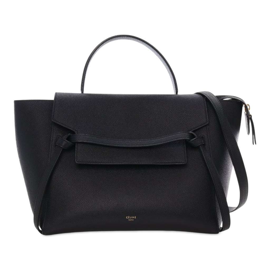 Celine Mini Grained Calfskin Belt Bag Black Leather Good - Front View