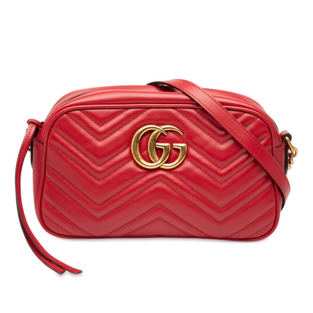 Gucci Small GG Marmont Matelasse Leather Crossbody Red Leather Good - Front View