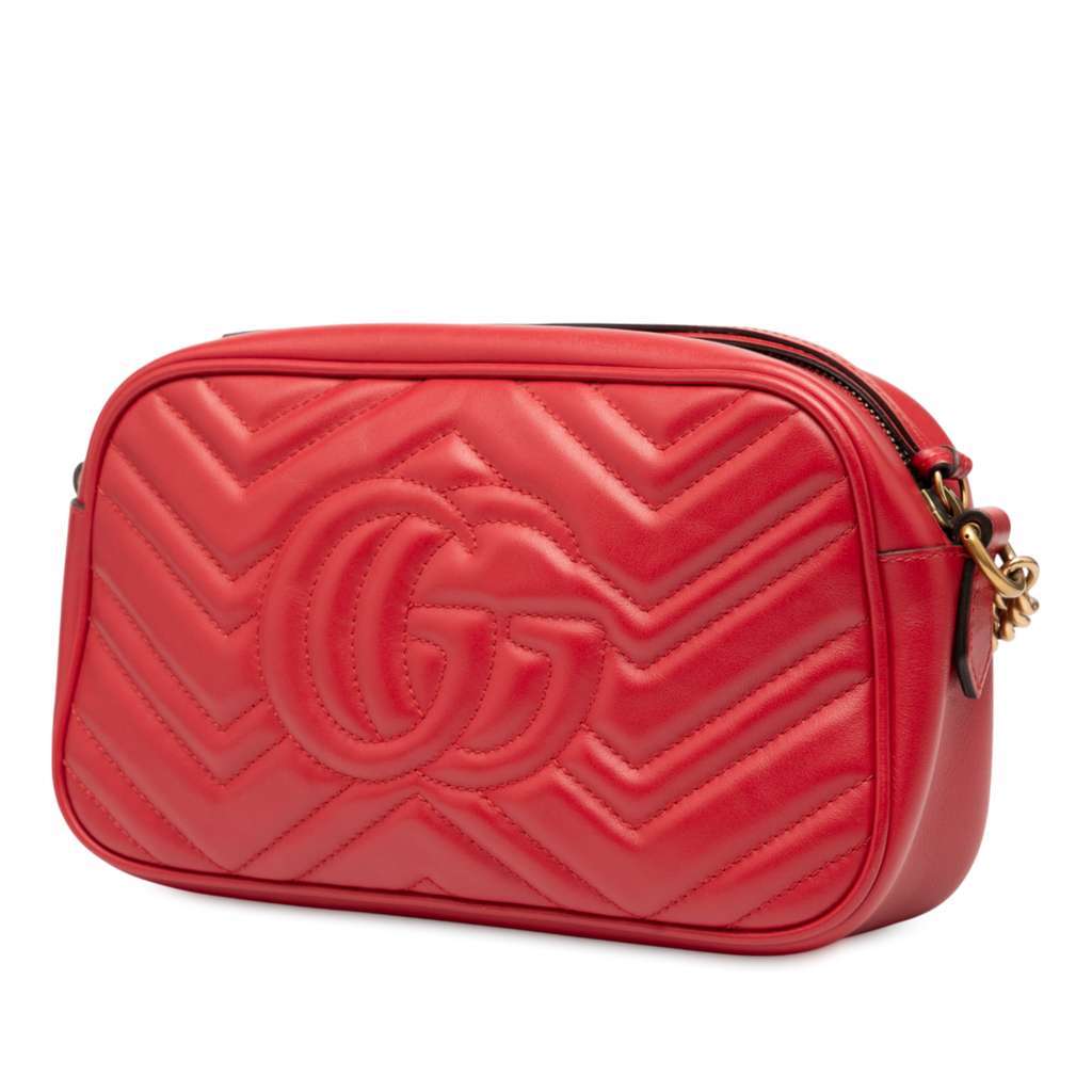 Gucci Small GG Marmont Matelasse Leather Crossbody Red Leather Good - Back View