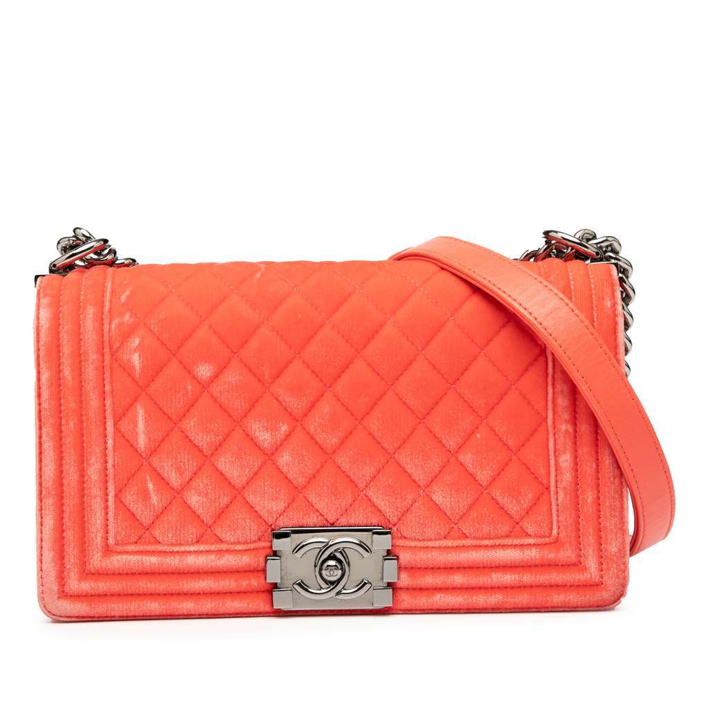 Chanel Old Medium Quilted Velvet Boy Flap Orange Velvet Very good - Front View