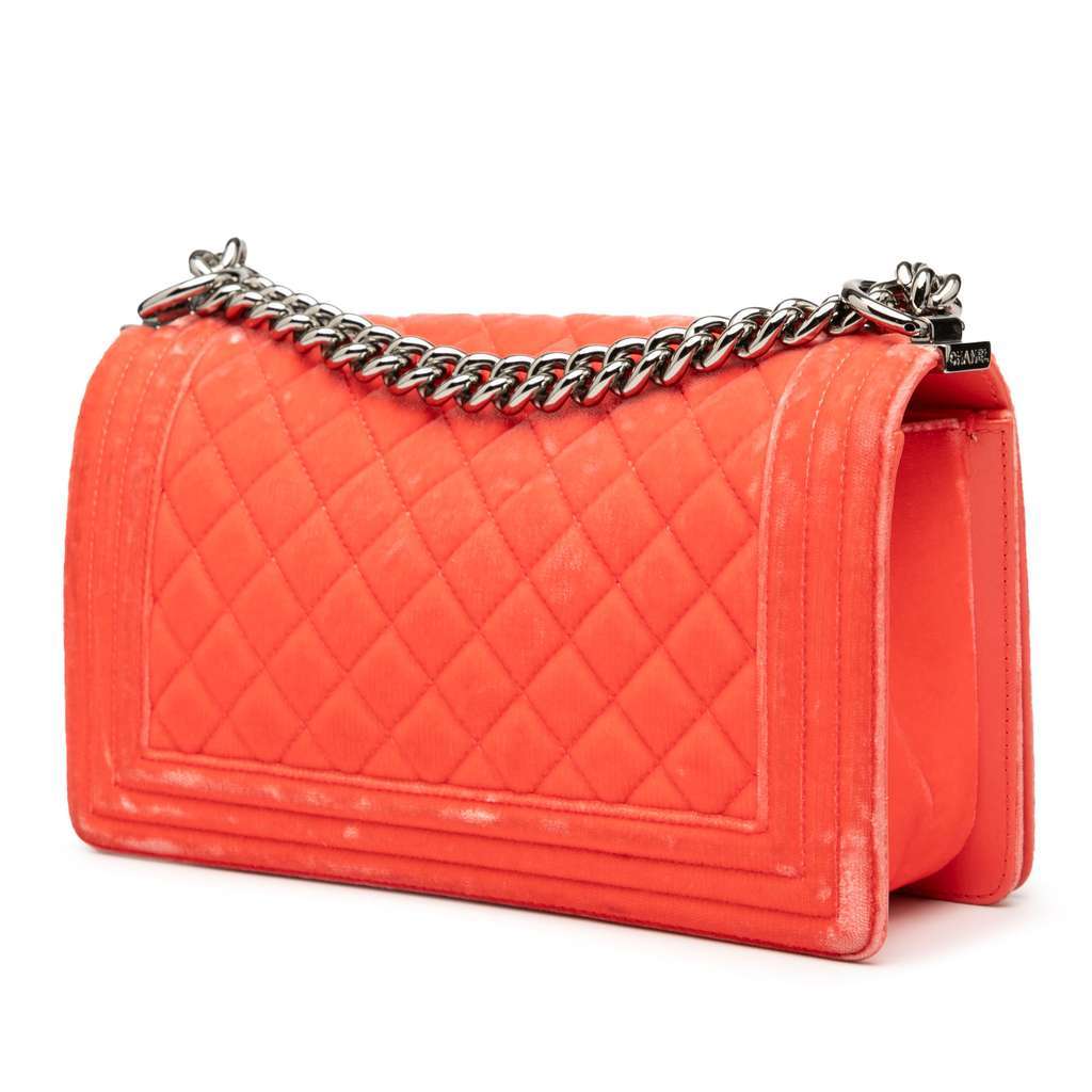 Chanel Old Medium Quilted Velvet Boy Flap Orange Velvet Very good - Back View