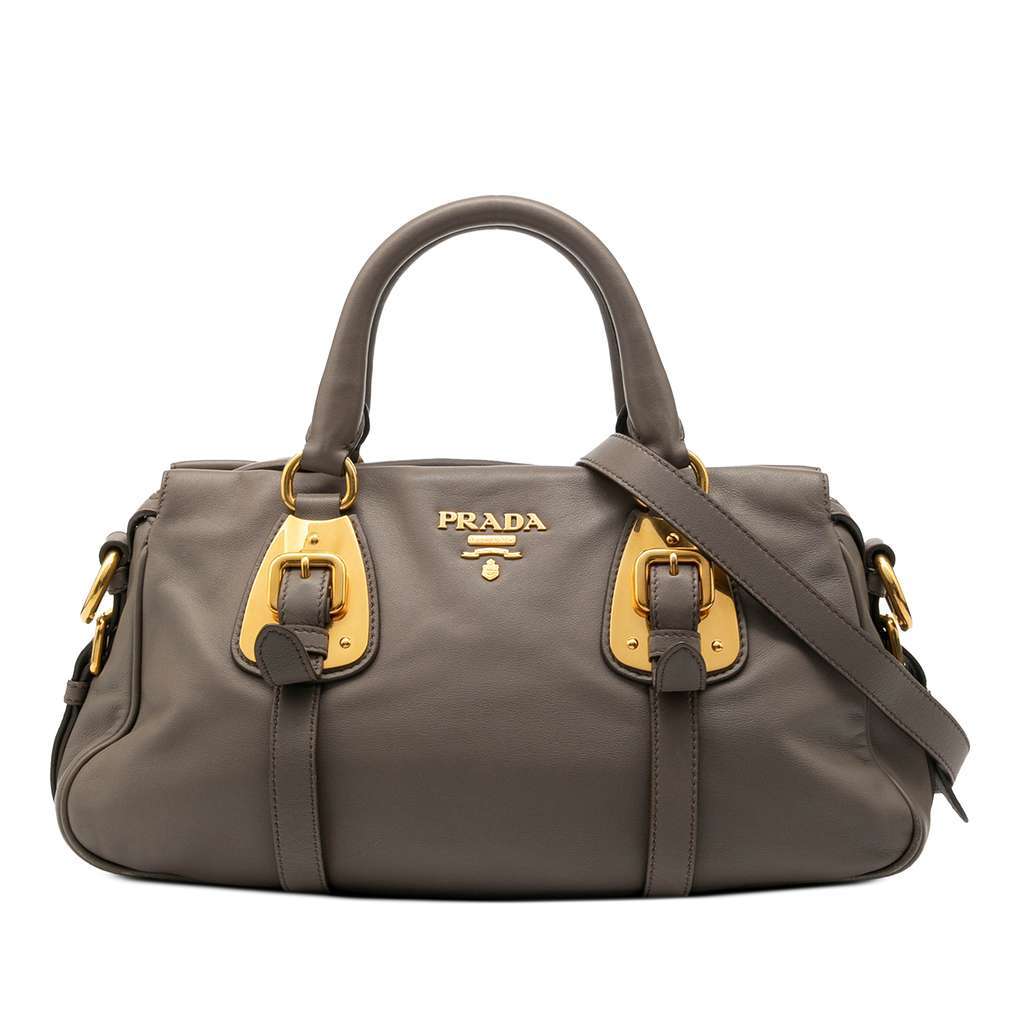 Prada Soft Calfskin Shopping Satchel Grey Leather Good - Front View