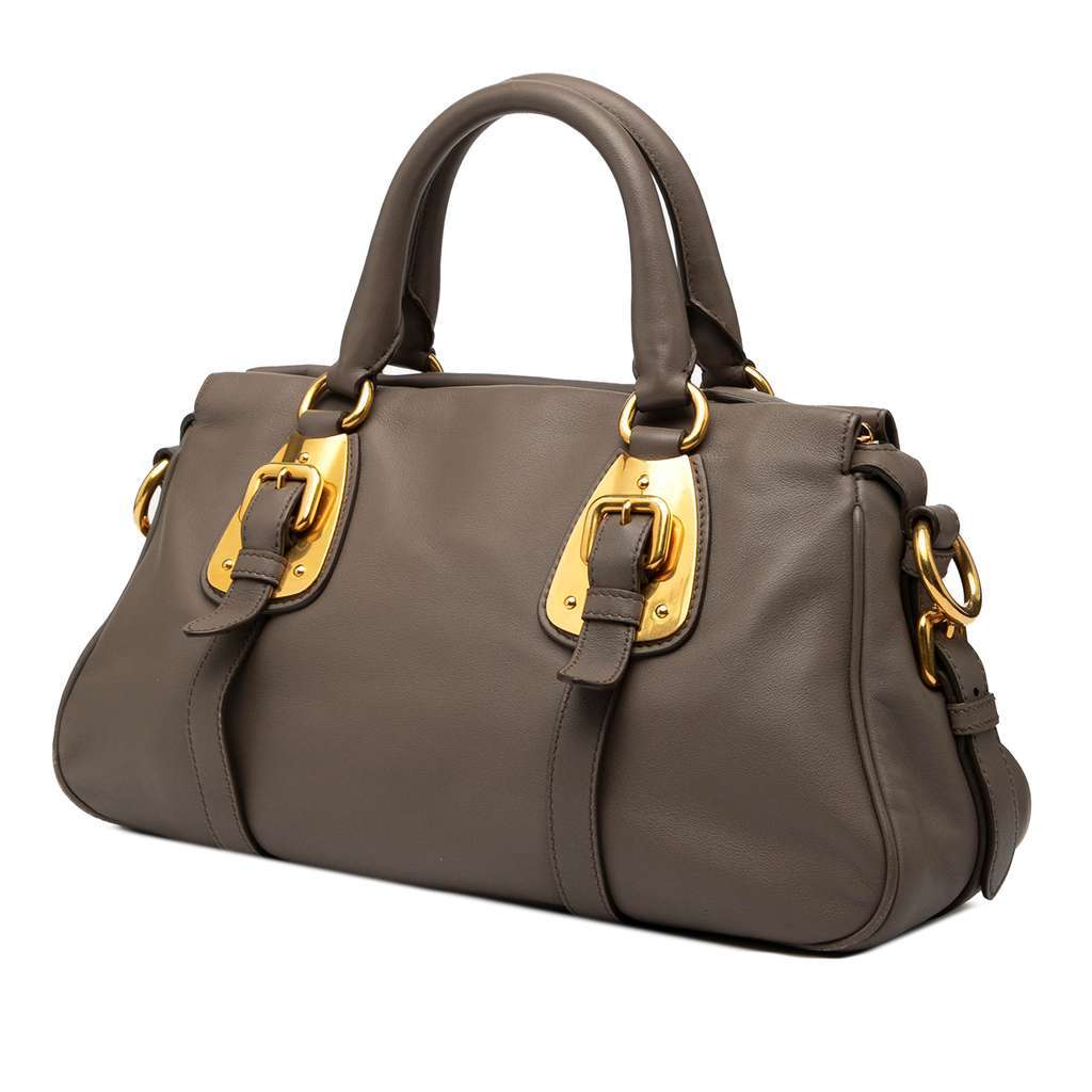 Prada Soft Calfskin Shopping Satchel Grey Leather Good - Back View