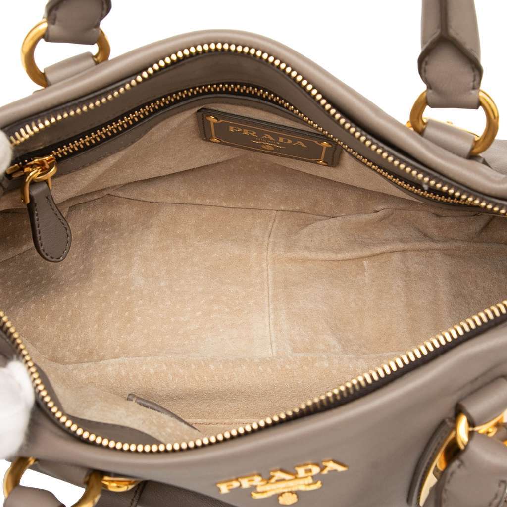 Prada Soft Calfskin Shopping Satchel Grey Leather Good - Model View