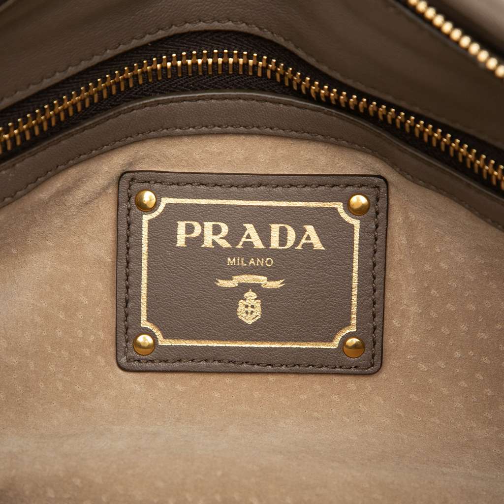 Prada Soft Calfskin Shopping Satchel Grey Leather Good - Box View