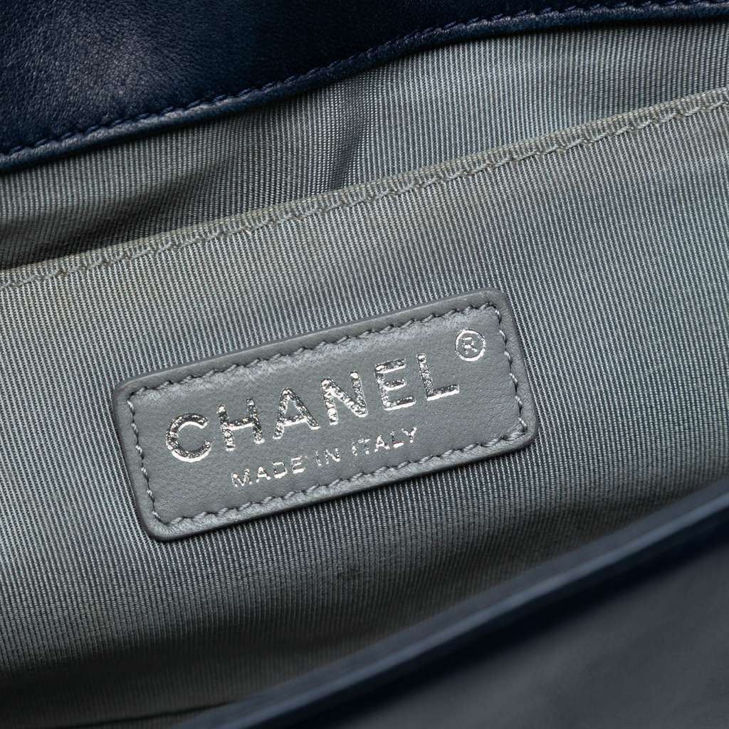Chanel Old Medium Quilted Lambskin Boy Flap Blue Leather Good - Box View