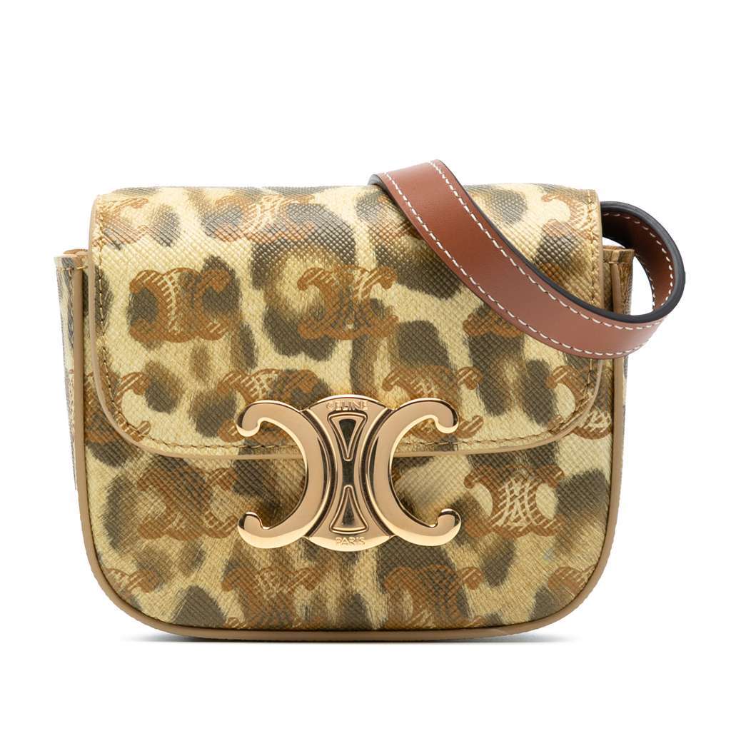 Celine Mini Calfskin Leopard Print Claude Crossbody Brown Leather Very good - Front View