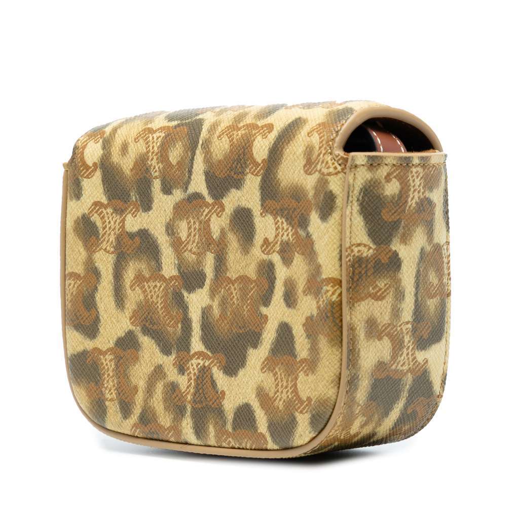 Celine Mini Calfskin Leopard Print Claude Crossbody Brown Leather Very good - Back View