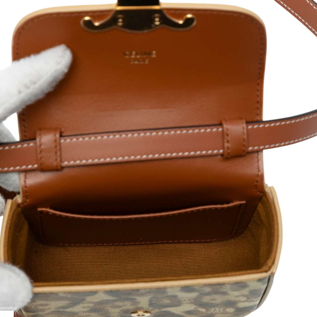 Celine Mini Calfskin Leopard Print Claude Crossbody Brown Leather Very good - Model View