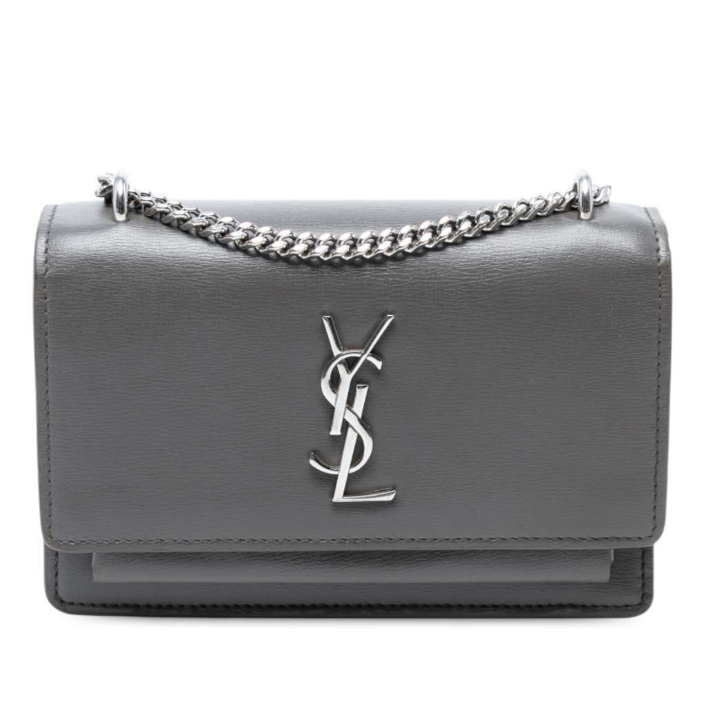 Saint Laurent Small Leather Monogram Sunset Crossbody Grey Leather Good - Front View