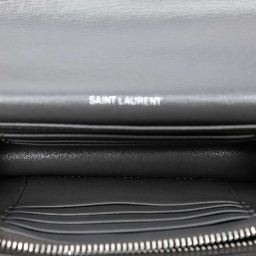 Saint Laurent Small Leather Monogram Sunset Crossbody Grey Leather Good - Model View