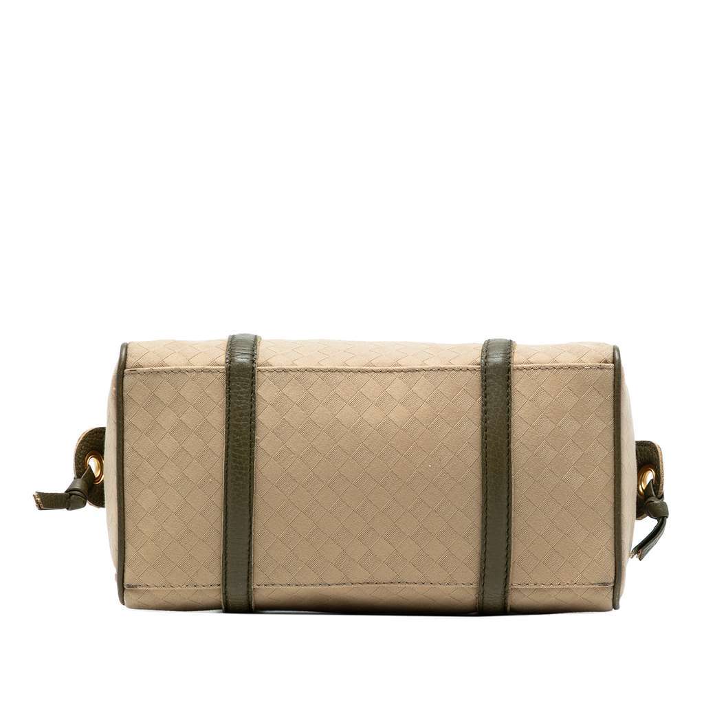 Bottega Veneta Leather Trimmed Satin Intrecciato Boston Bag Brown Satin Good - Inside View