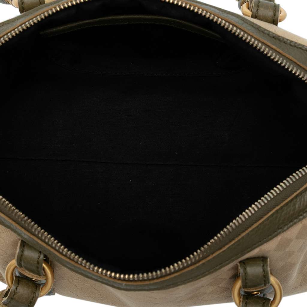 Bottega Veneta Leather Trimmed Satin Intrecciato Boston Bag Brown Satin Good - Model View