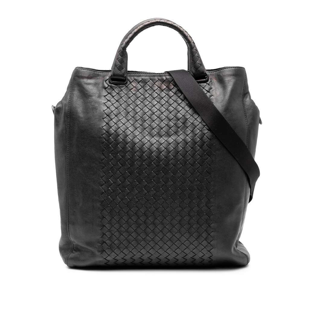 Bottega Veneta Nappa Intrecciato Vertical Convertible Satchel Black Leather Good - Front View