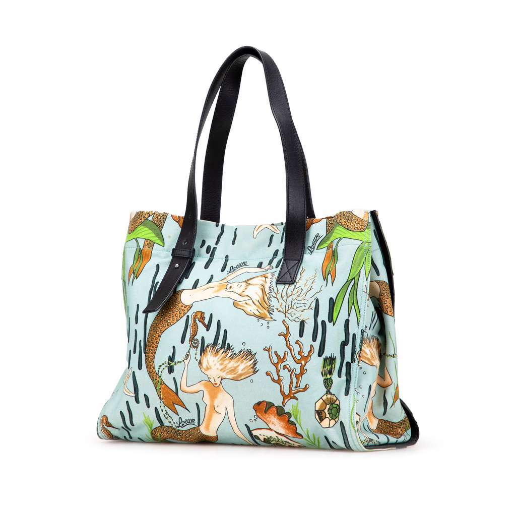 Loewe Paulas Ibiza Medium Canvas Mermaid Print Tote Blue Canvas Very good condition - Back View