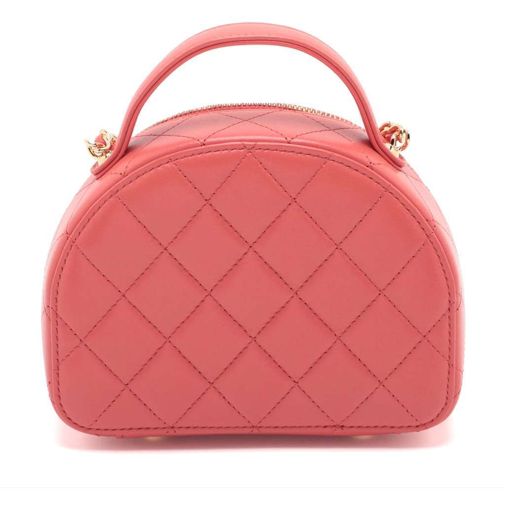 Chanel Quilted Lambskin Chic Riviera Top Handle Vanity Case Red Leather Very good - Back View